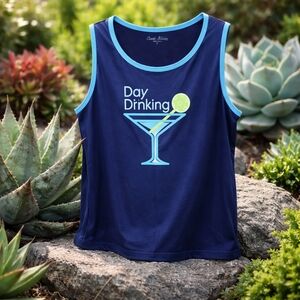 PICKLE BALL Court Haley T-Shirts Navy Blue "Day Dinking" Tank Top